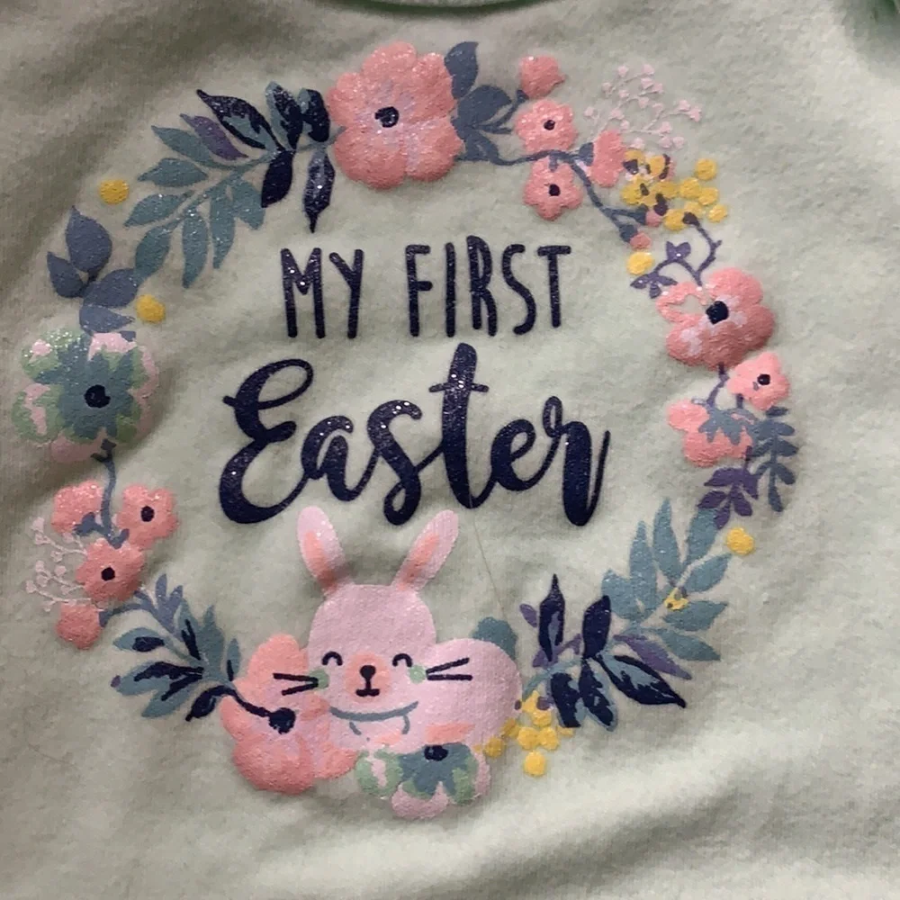Easter 6 months Infant girl three piece set Ruffle bodysuit shoes slippers